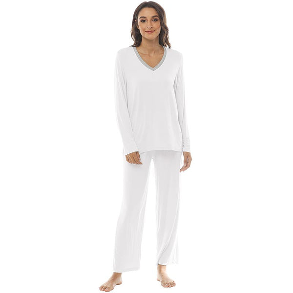 Women's long casual V-neck pajama set